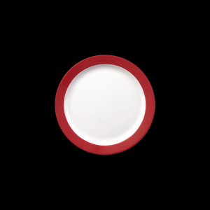 Teller flach mit Fahne Ø = 25,5 cm, weiß / rot