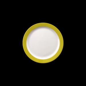 Teller flach mit Fahne 25,5 cm, weiß / gelb